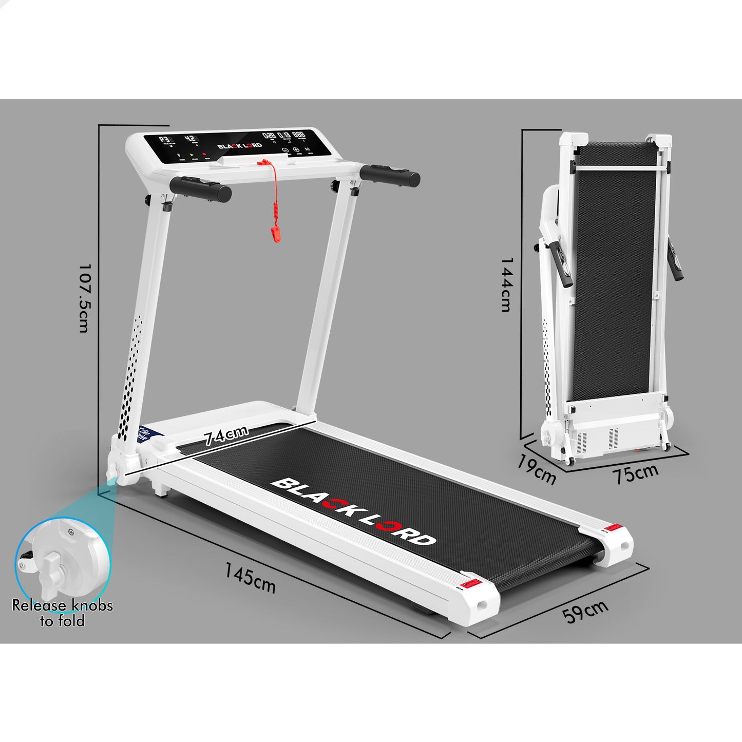BLACK LORD Treadmill Electric Exercise Running Machine Foldable Home Gym Fitness White