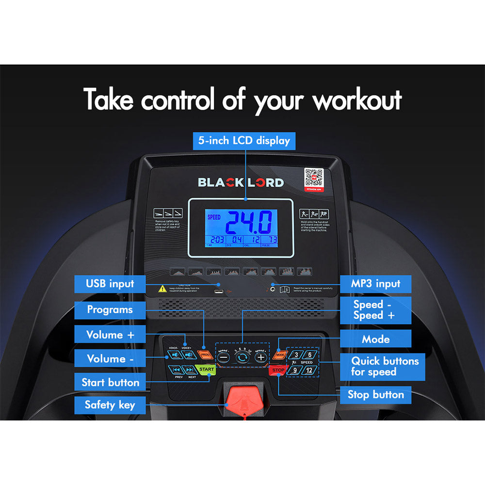 BLACK LORD® Treadmill Electric Home Gym Exercise Run Machine Incline Fitness
