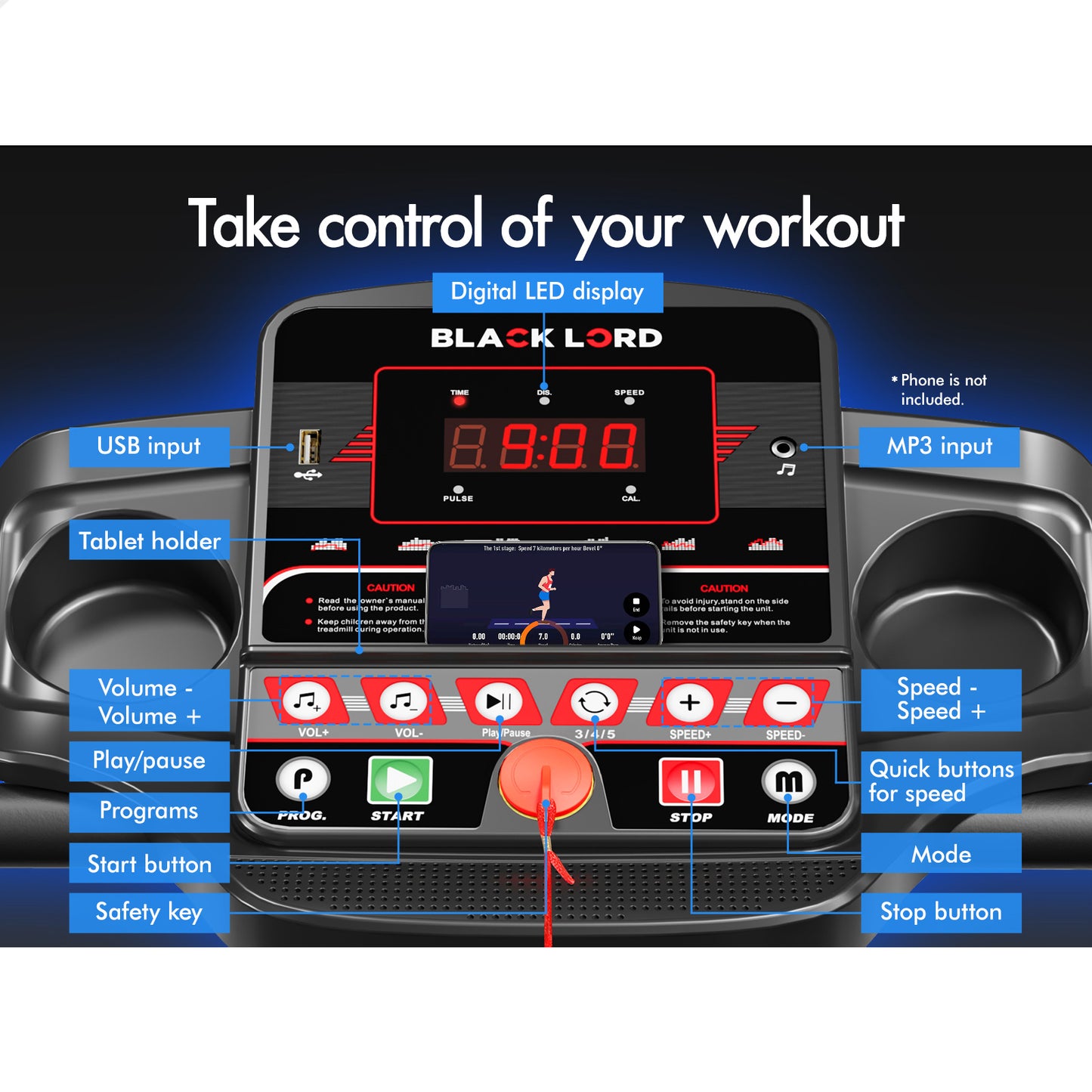BLACK LORD Treadmill Electric Exercise Running Machine Foldable Home Gym Fitness