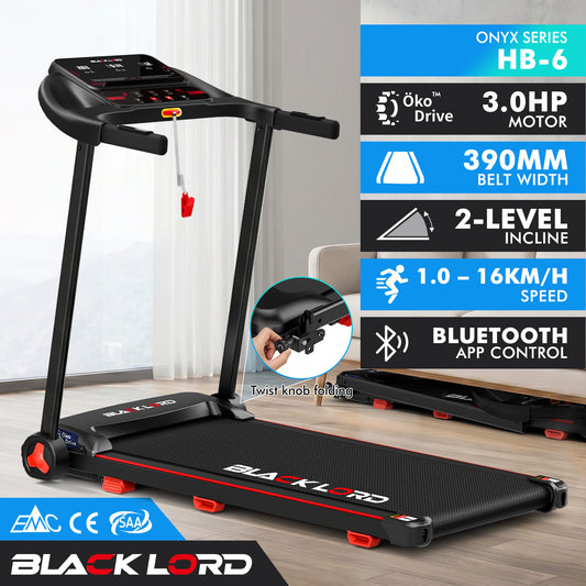 BLACK LORD Treadmill Electric Exercise Running Machine Incline Foldable 390mm