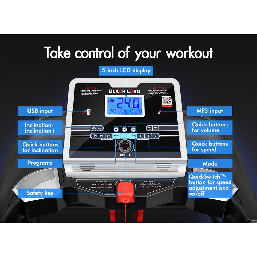 BLACK LORD Treadmill Electric Auto Incline Home Gym Exercise Run Machine