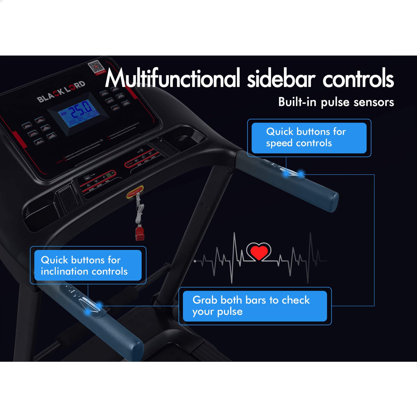 BLACK LORD Electric Treadmill Run Machine Auto Incline Home Gym Exercise