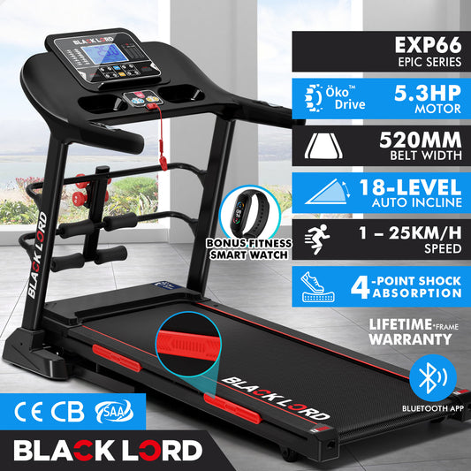 BLACK LORD Treadmill Electric Home Gym Exercise Running Machine Auto Incline