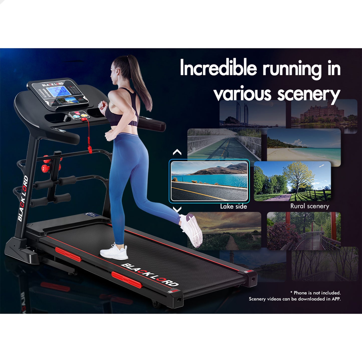 BLACK LORD Treadmill Electric Home Gym Exercise Running Machine Auto Incline