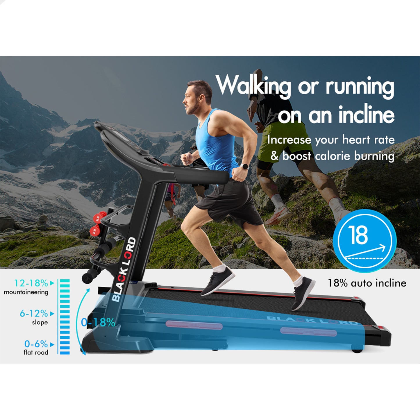 BLACK LORD Treadmill Electric Home Gym Exercise Running Machine Auto Incline