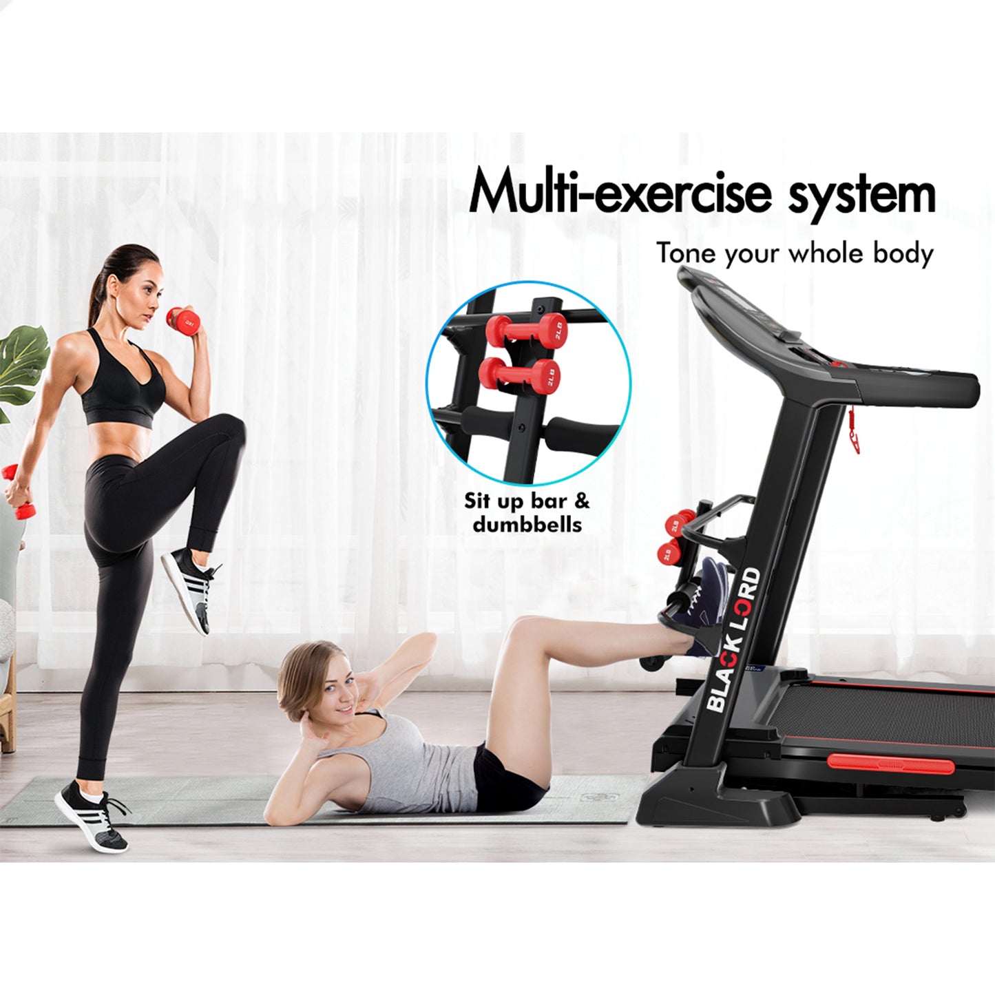 BLACK LORD Treadmill Electric Home Gym Exercise Running Machine Auto Incline