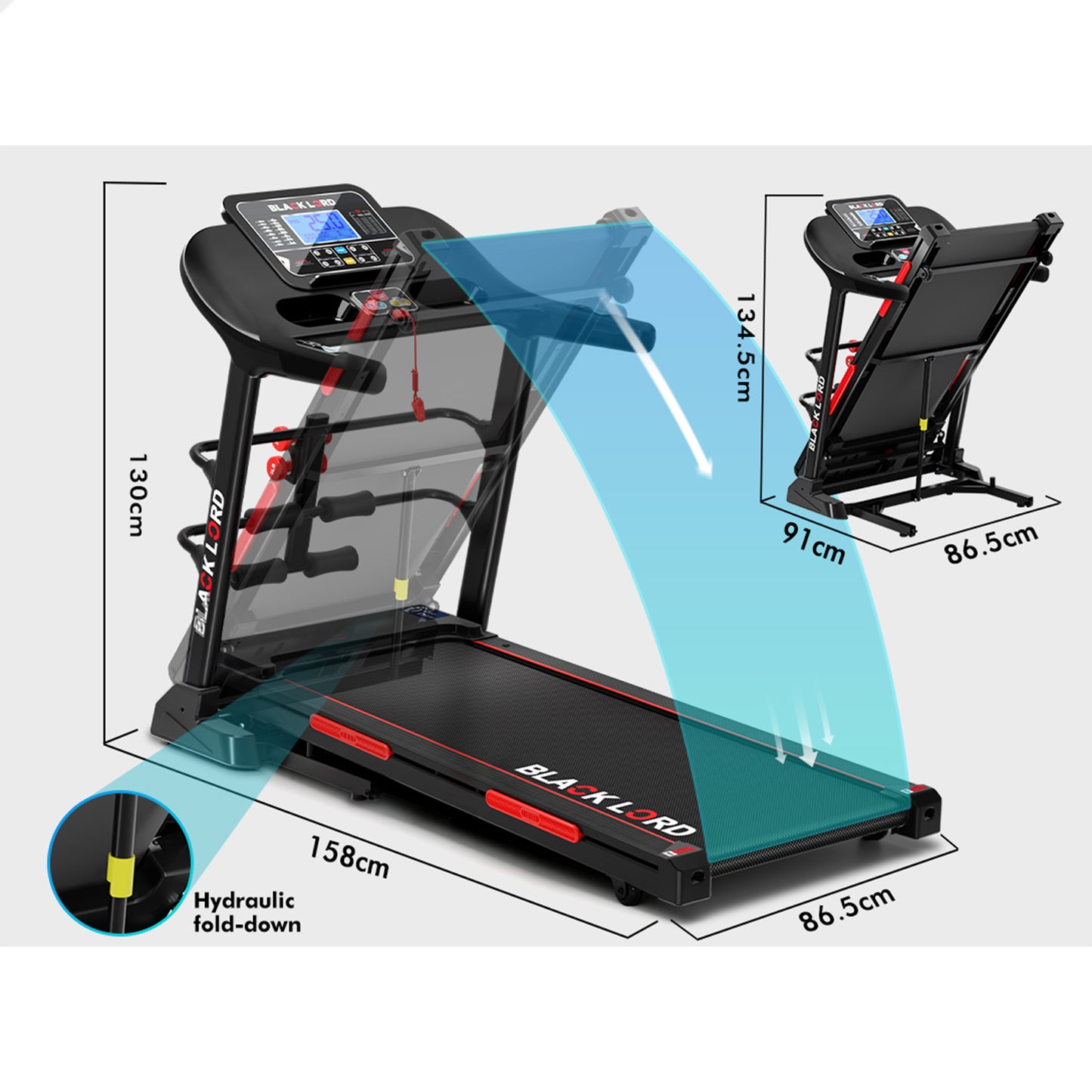 BLACK LORD Treadmill Electric Home Gym Exercise Running Machine Auto Incline