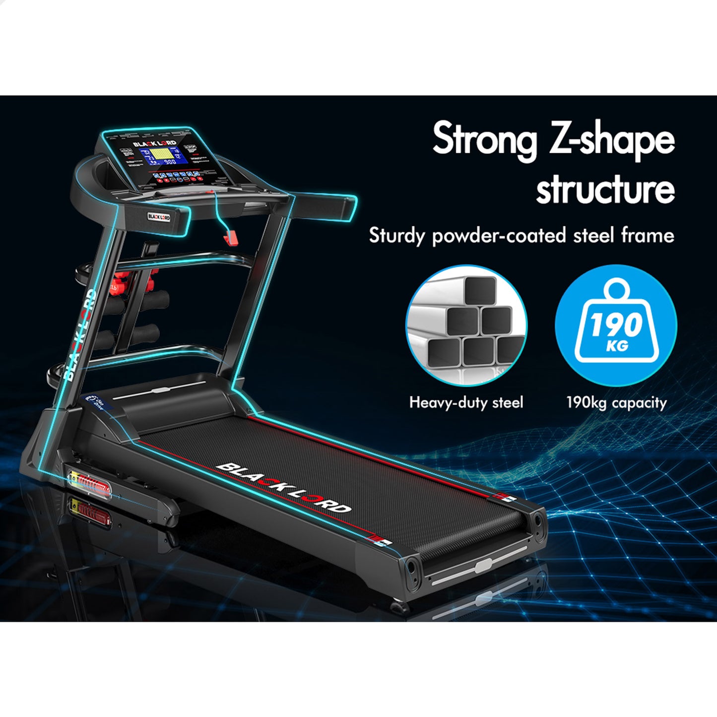 BLACK LORD Treadmill Electric Auto Incline Home Gym Exercise Machine 480MM