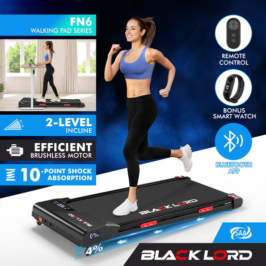 BLACK LORD Treadmill Electric Walking Pad Incline Gym Brushless Motor Black