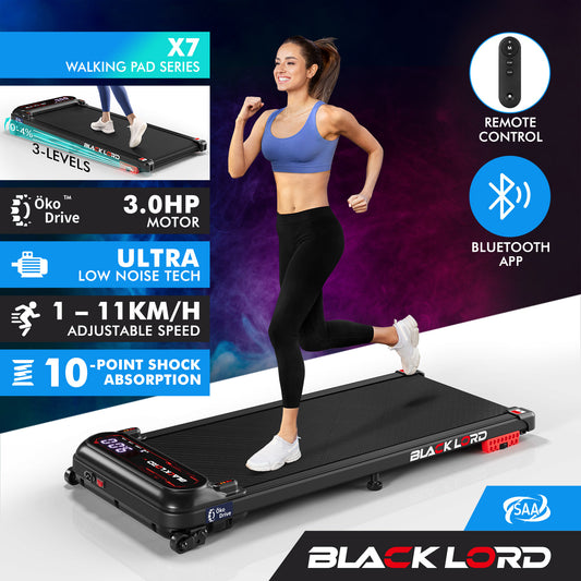BLACK LORD Treadmill Electric Walking Pad Incline Shock Absorbers Gym Black