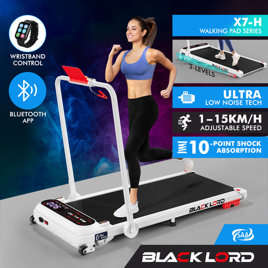 BLACK LORD Treadmill Electric Walking Pad Incline Shock Absorbers Foldable White