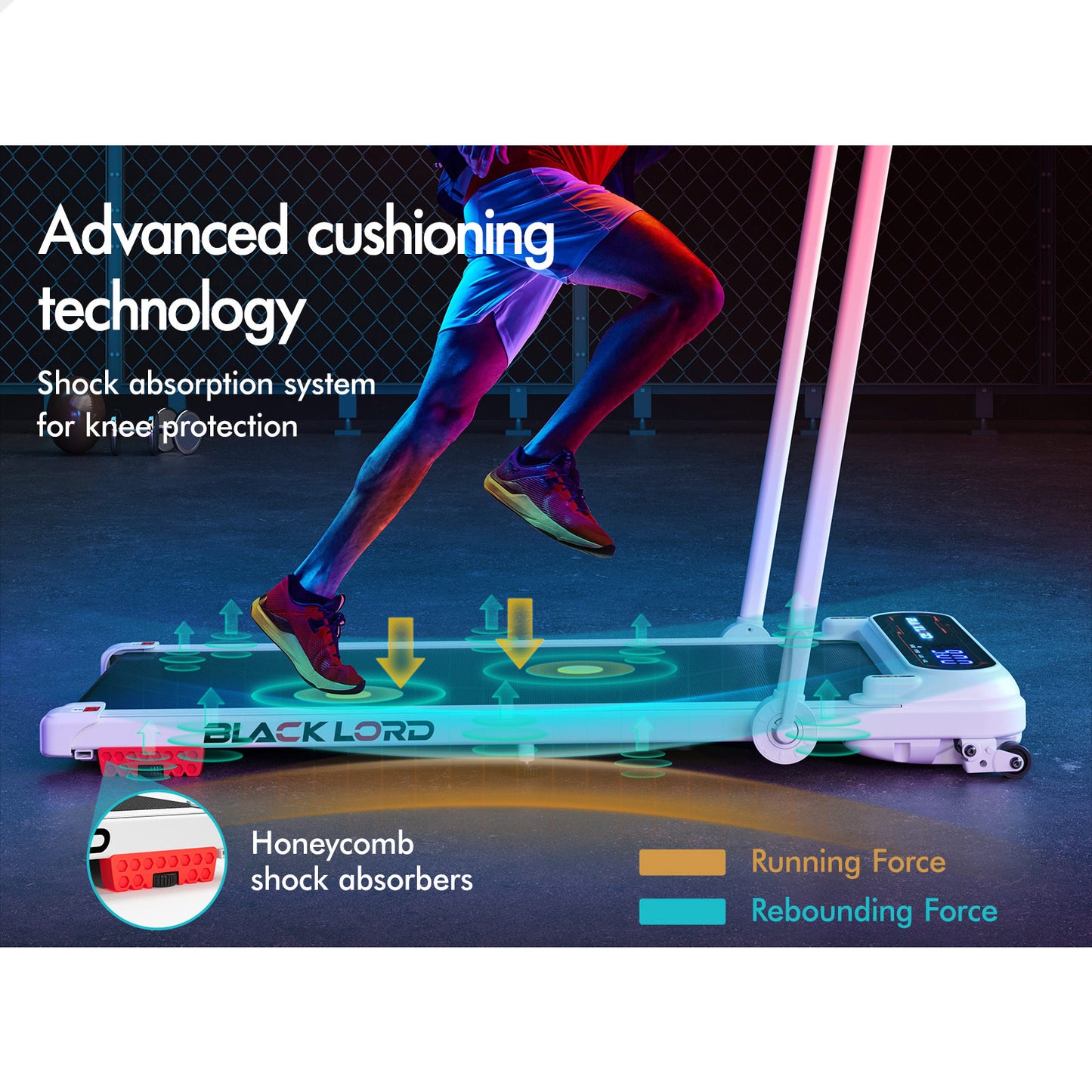 BLACK LORD Treadmill Electric Walking Pad Incline Shock Absorbers Foldable White