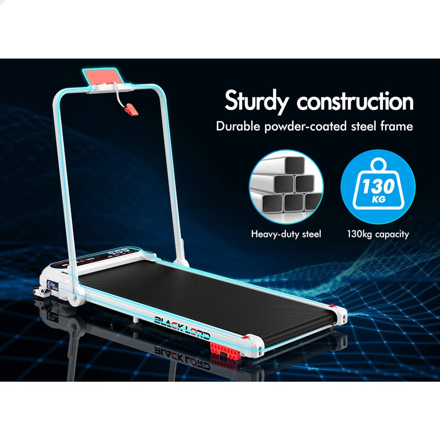 BLACK LORD Treadmill Electric Walking Pad Incline Shock Absorbers Foldable White
