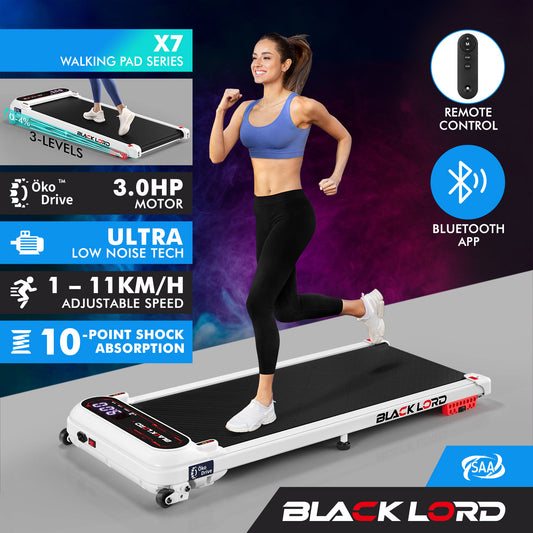 BLACK LORD Treadmill Electric Walking Pad Incline Shock Absorbers Gym White