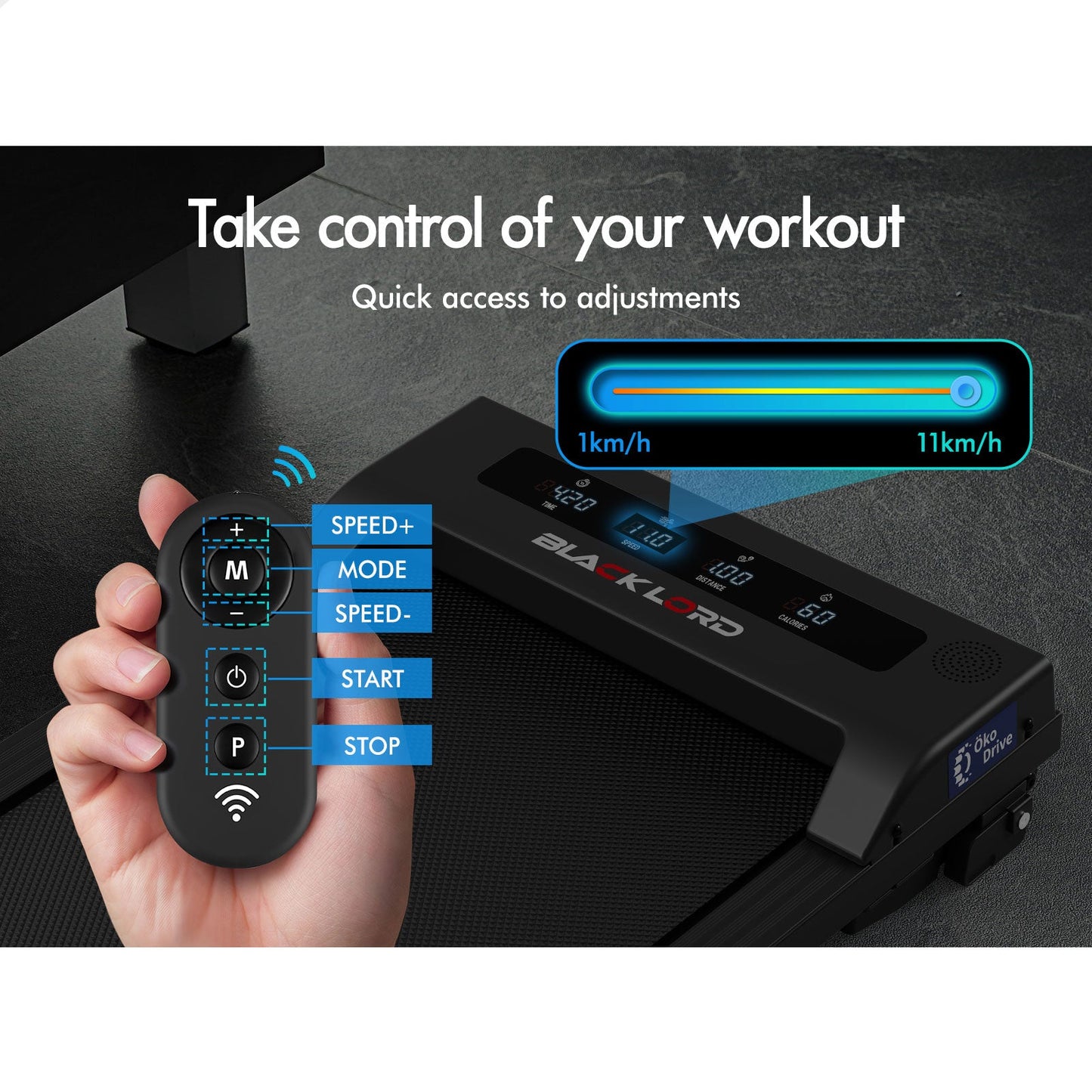 BLACK LORD Treadmill Electric Walking Pad Under Desk Home Office Fitness Black