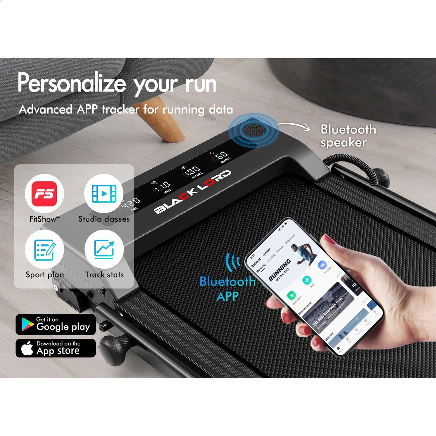 BLACK LORD Treadmill Electric Walking Pad Foldable Under Desk Home Gym Black