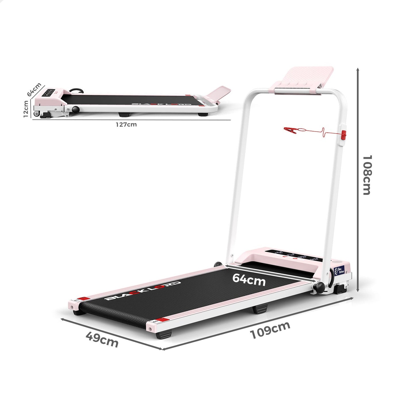 BLACK LORD Treadmill Electric Walking Pad Foldable Under Desk Home Gym Pink