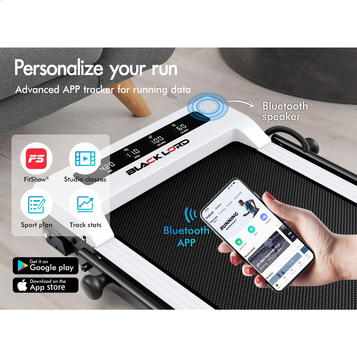 BLACK LORD Treadmill Electric Walking Pad Foldable Under Desk Home Gym White