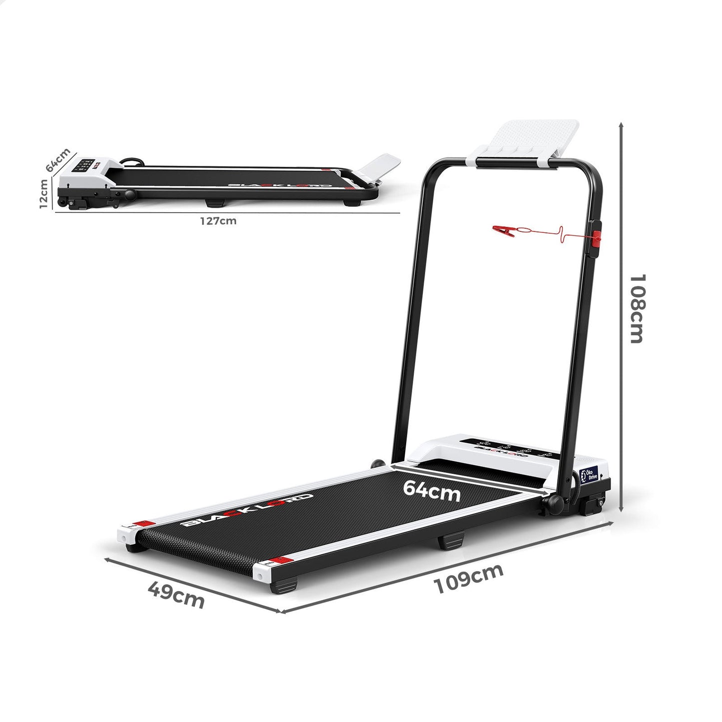 BLACK LORD Treadmill Electric Walking Pad Foldable Under Desk Home Gym White