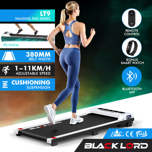 BLACK LORD Treadmill Electric Walking Pad Under Desk Home Office Fitness White