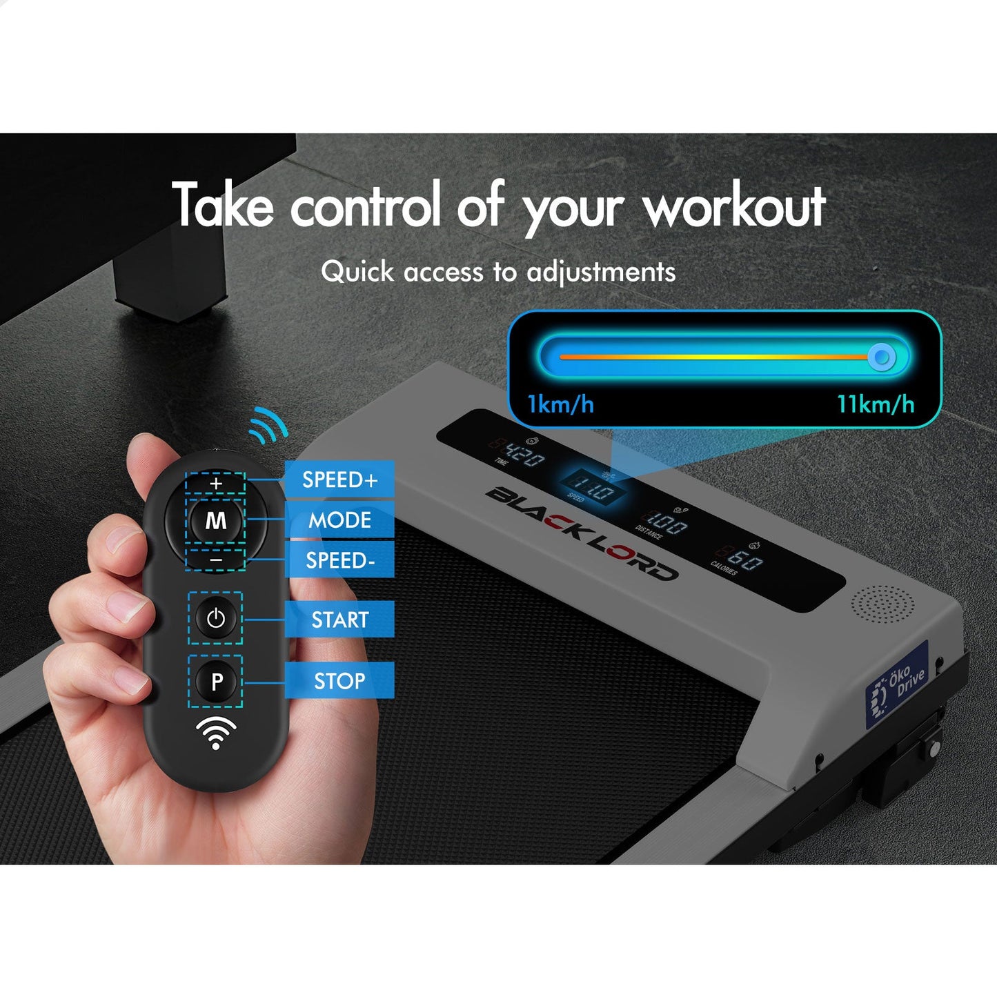 BLACK LORD Treadmill Electric Walking Pad Under Desk Home Office Fitness White