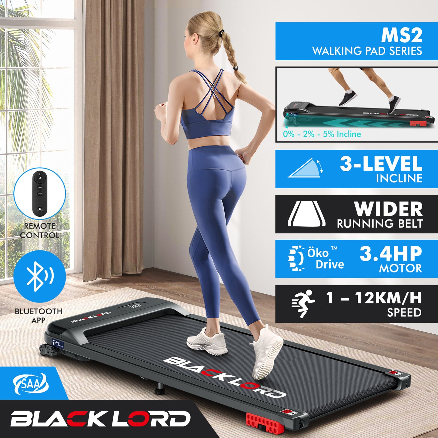 BLACK LORD Walking Pad Incline Treadmill