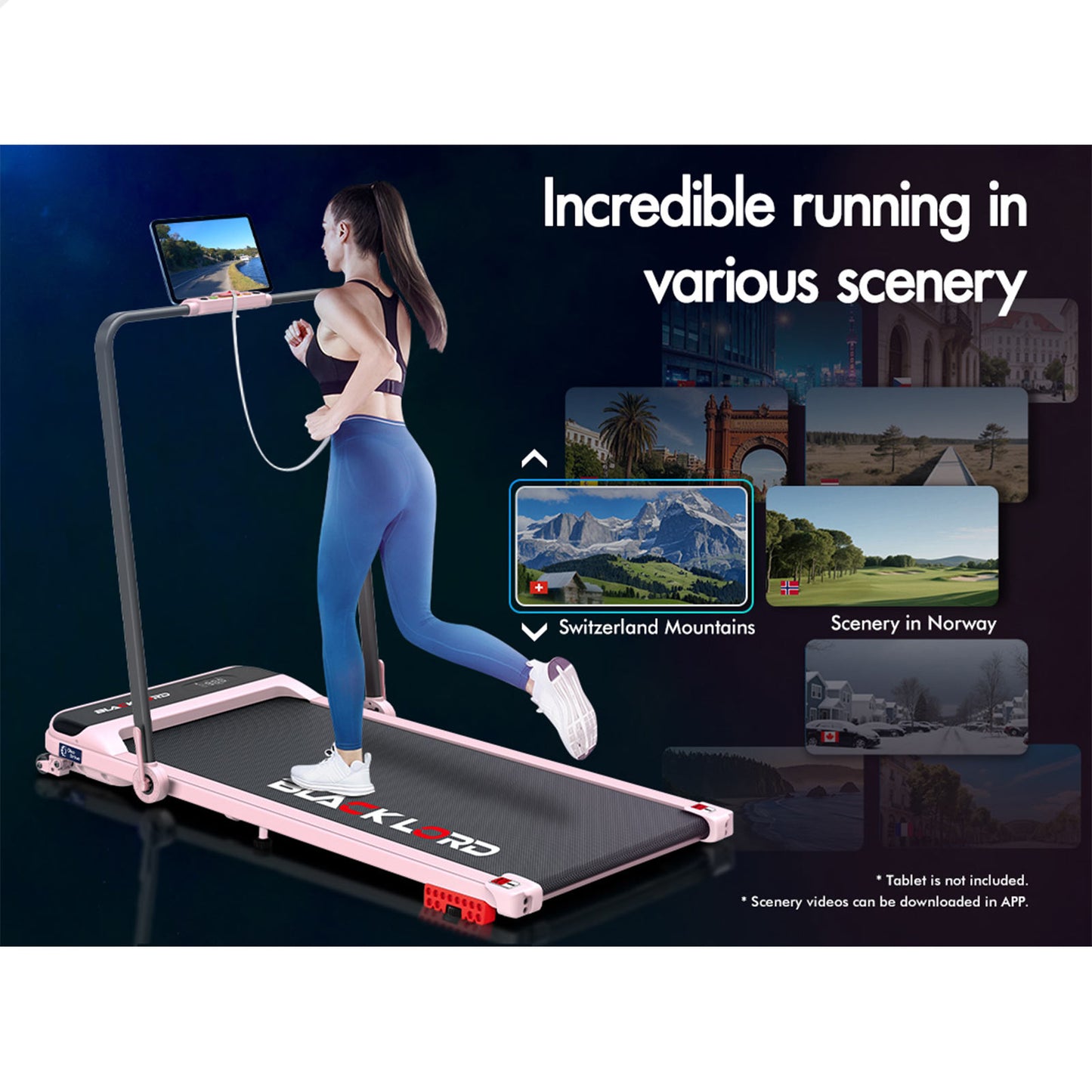 BLACK LORD Treadmill Electric Walking Pad Home Office Incline Foldable Pink