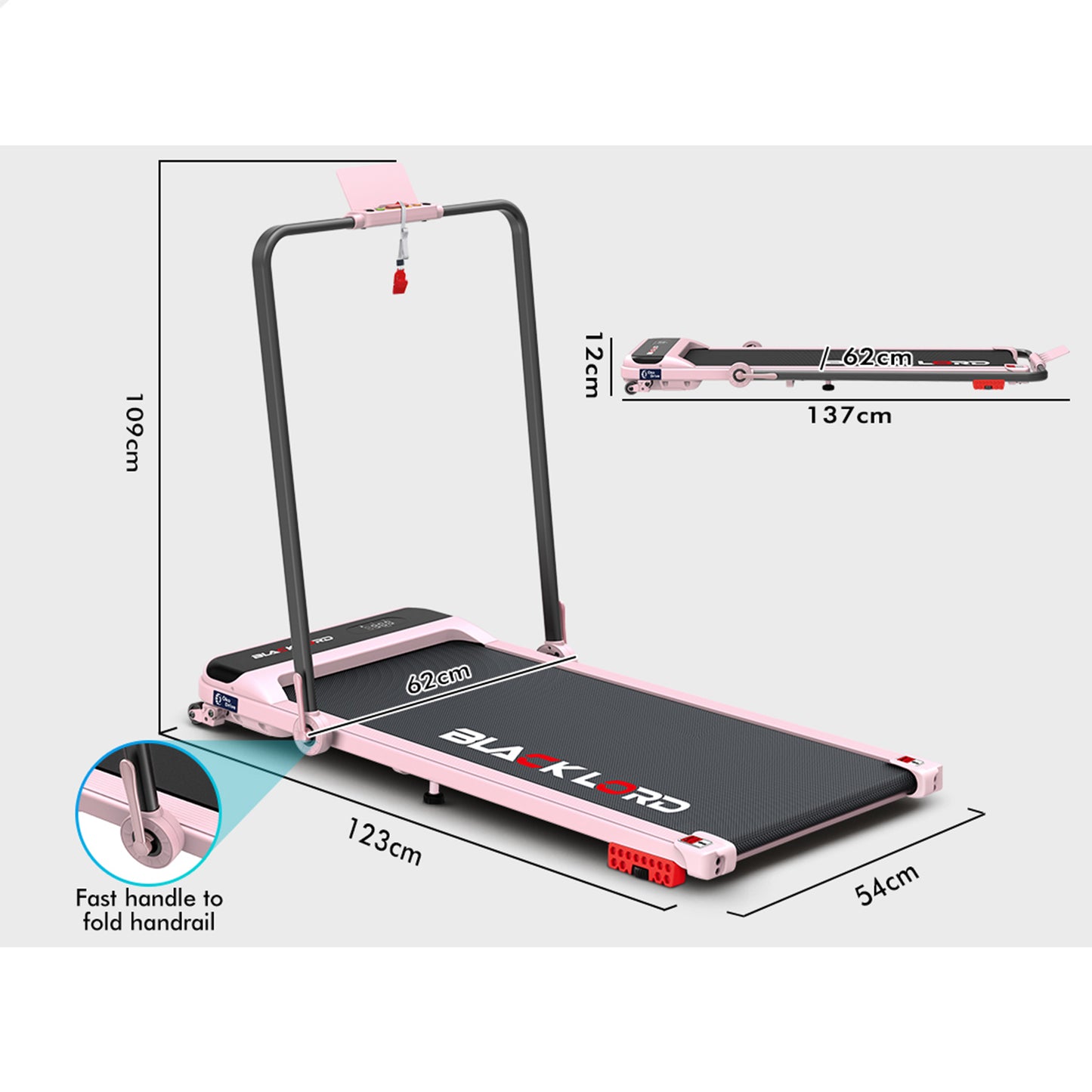 BLACK LORD Treadmill Electric Walking Pad Home Office Incline Foldable Pink