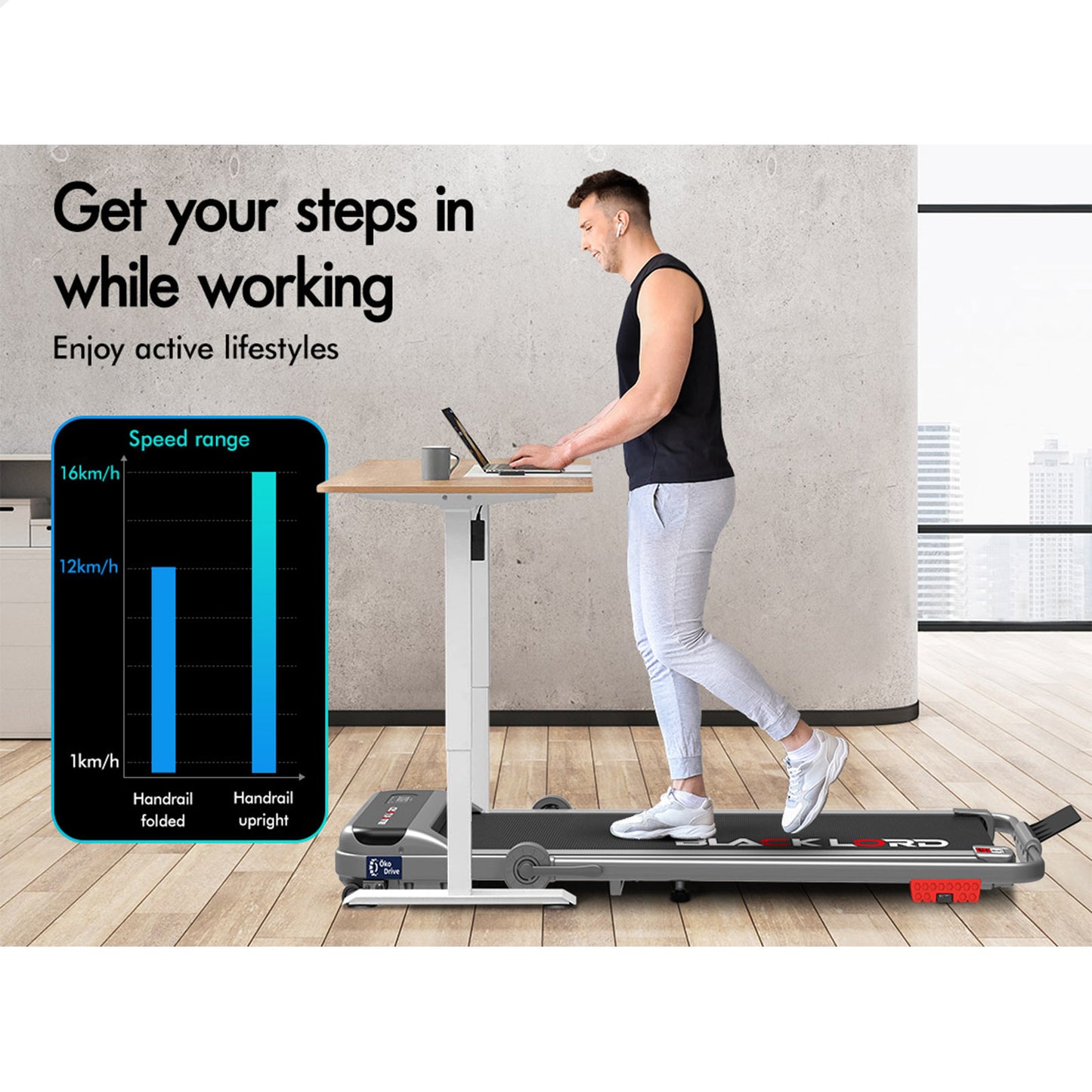 BLACK LORD Walking Pad Treadmill Incline Foldable