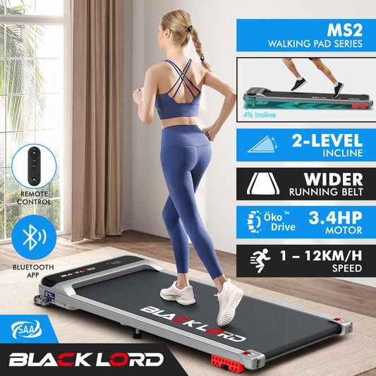 BLACK LORD Treadmill Electric Walking Pad Home Office Gym Fitness Incline MS2 Silver