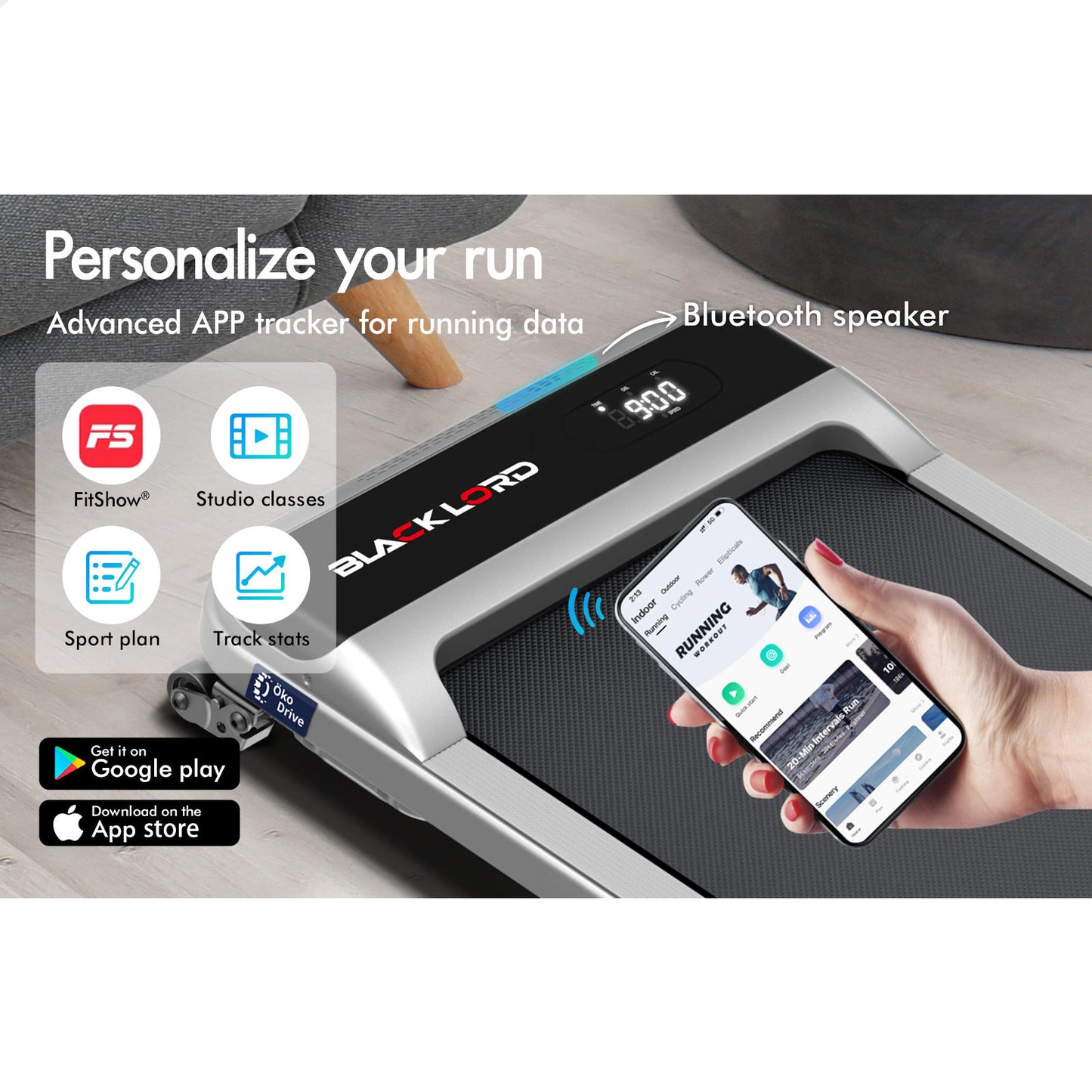 BLACK LORD Treadmill Electric Walking Pad Home Office Gym Fitness Incline MS2 Silver