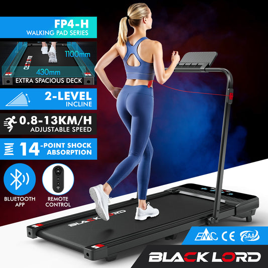 BLACK LORD Treadmill Electric Walking Pad Under Desk Foldable Incline 430mm Belt