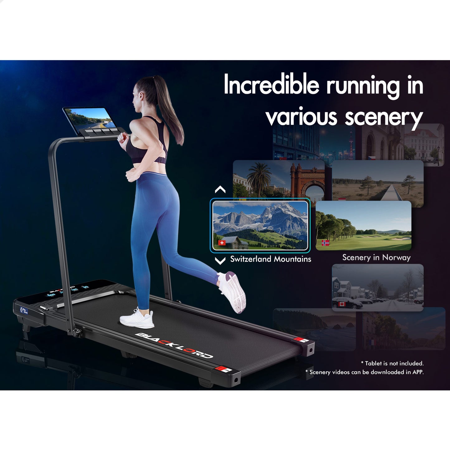 BLACK LORD Treadmill Electric Walking Pad Under Desk Foldable Incline 430mm Belt