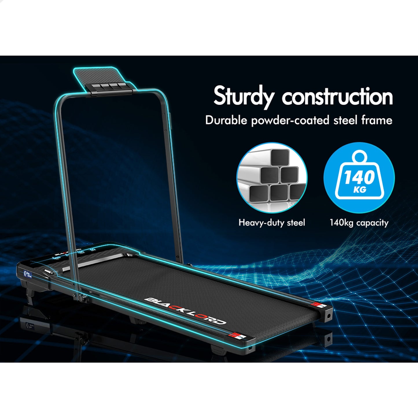 BLACK LORD Treadmill Electric Walking Pad Under Desk Foldable Incline 430mm Belt