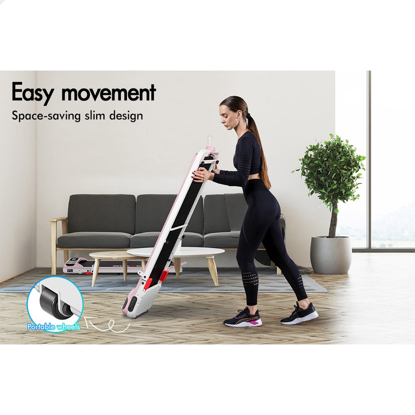 BLACK LORD Treadmill Electric Walking Pad Folding Incline Magnetic Remote Pink
