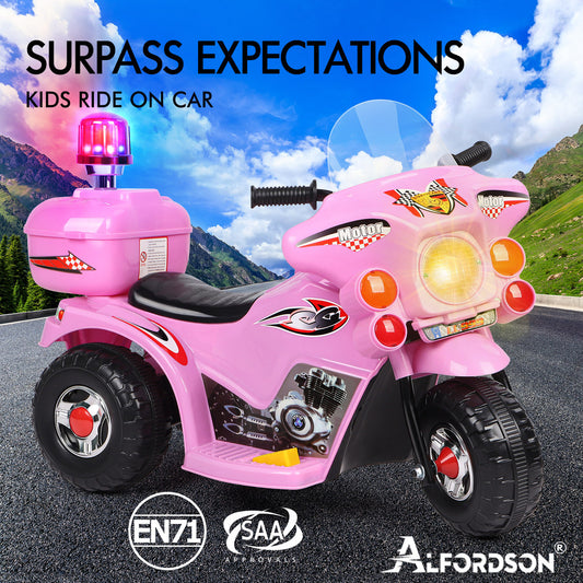 ALFORDSON Kids Ride On Car Police Motorcycle 6V Electric Toy 25W Motor MP3 Pink