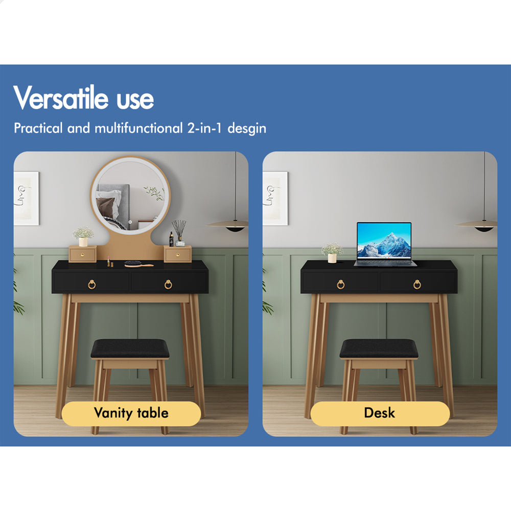 ALFORDSON Dressing Table Stool Set Makeup Mirror Vanity Desk LED Light Black