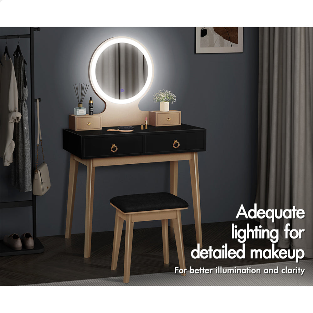 ALFORDSON Dressing Table Stool Set Makeup Mirror Vanity Desk LED Light Black