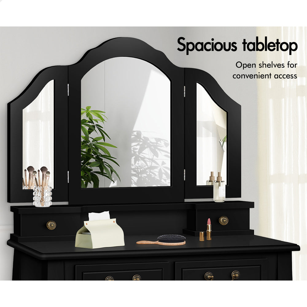 ALFORDSON Dressing Table Stool Set Makeup Foldable Mirror Vanity Desk Black
