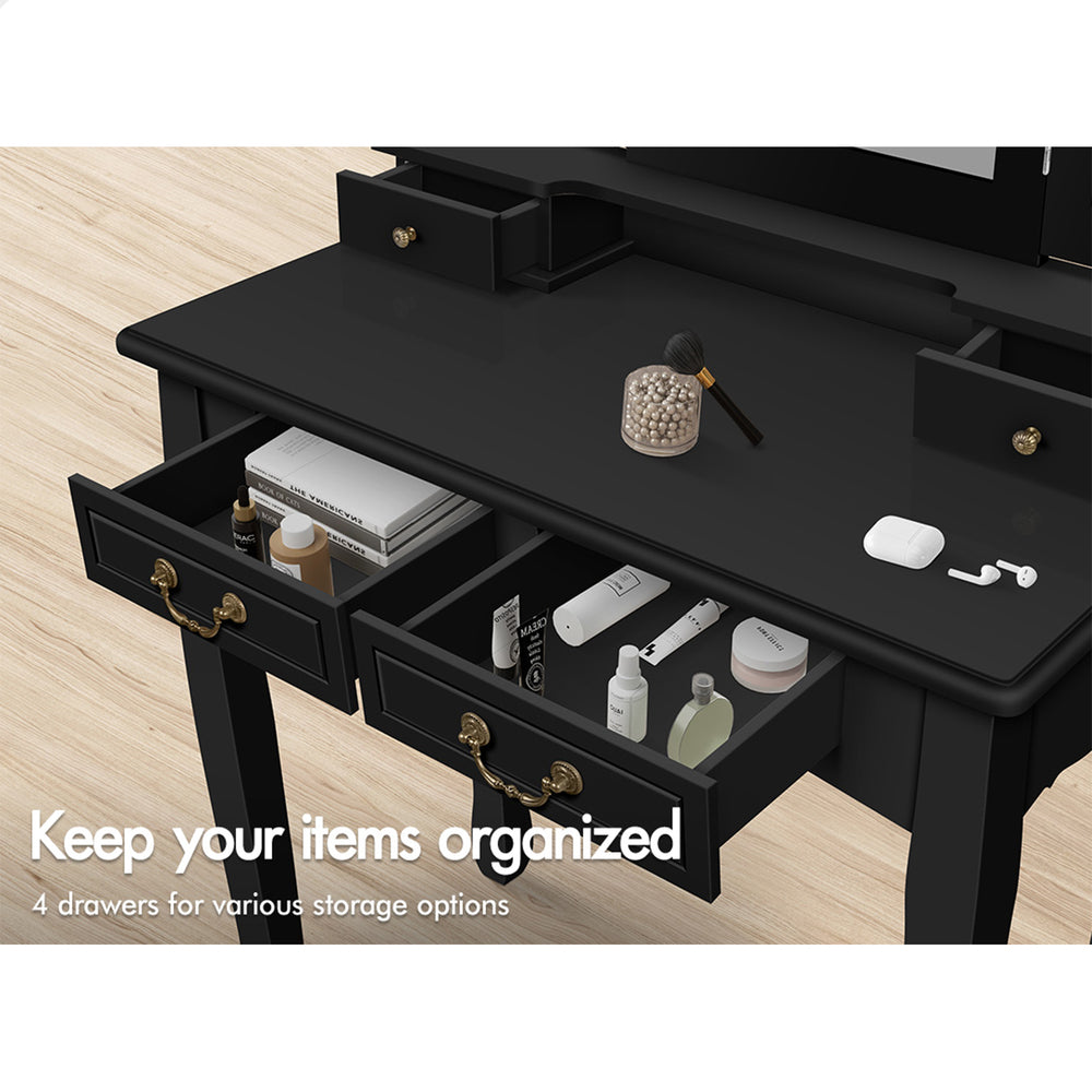 ALFORDSON Dressing Table Stool Set Makeup Foldable Mirror Vanity Desk Black