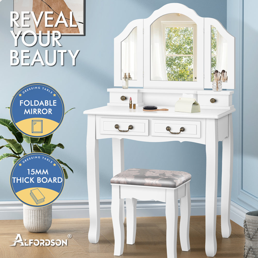 ALFORDSON Dressing Table Stool Set Makeup Foldable Mirror Vanity Desk Black Lord ALFORDSON Dressing Table Stool Set Makeup Foldable Mirror Vanity Desk Black Lord
