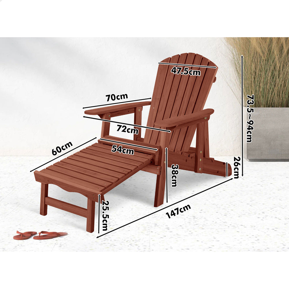 ALFORDSON Outdoor Chairs Wooden Adirondack w/ Ottoman Patio Beach Garden Brown