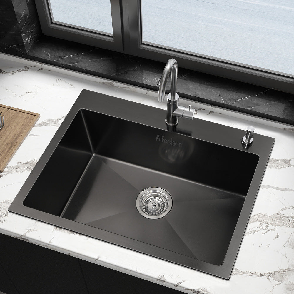ALFORDSON Kitchen Sink Stainless Steel Drop in Flush Under Mount 600X450MM Black