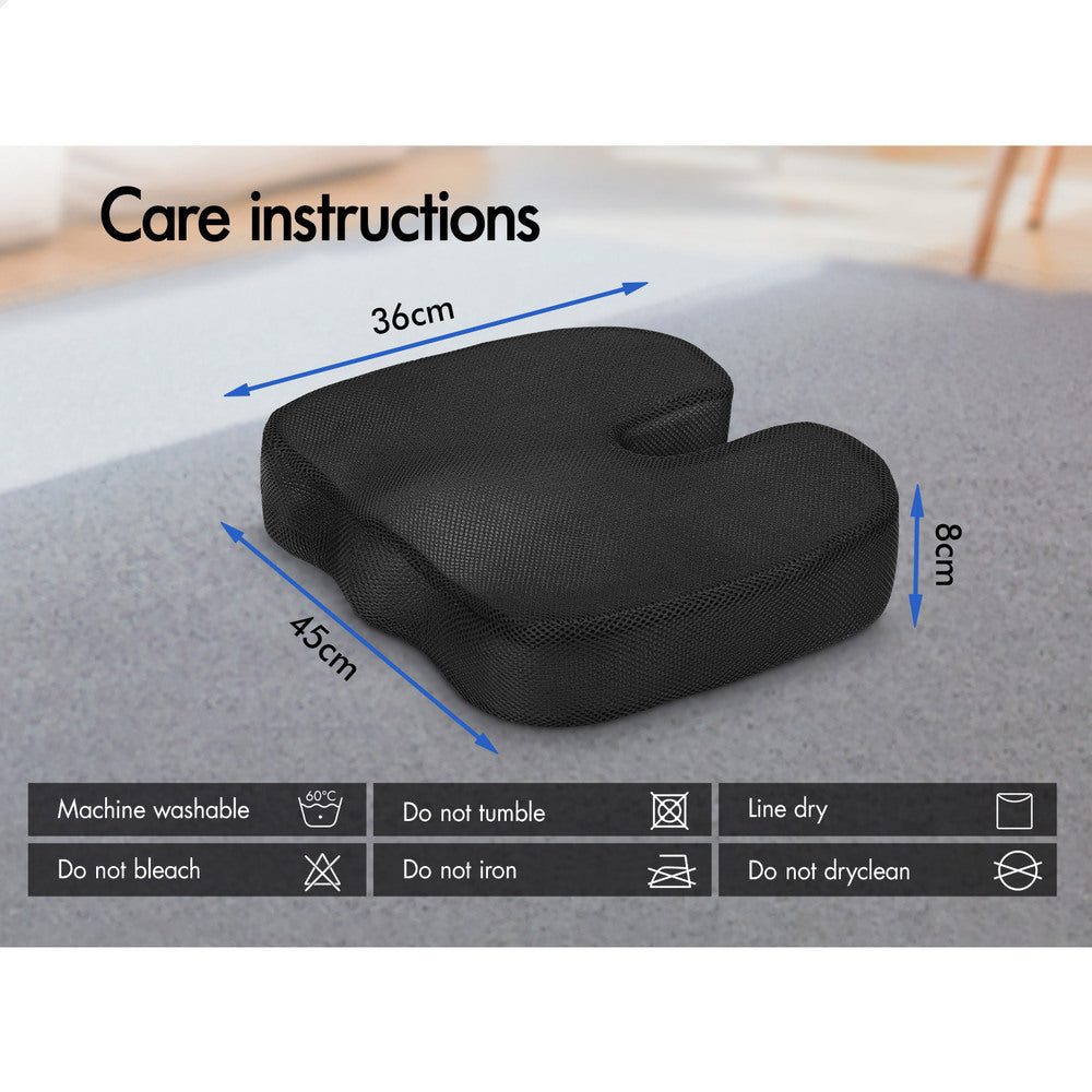 S.E. Seat Cushion Memory Foam Pillow Pad Car Office Back Pain Relief Mesh Black