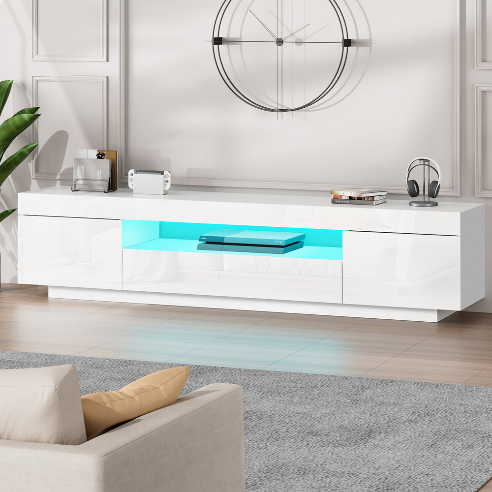 ALFORDSON Entertainment Unit 180cm TV Cabinet Stand LED Light Gloss White