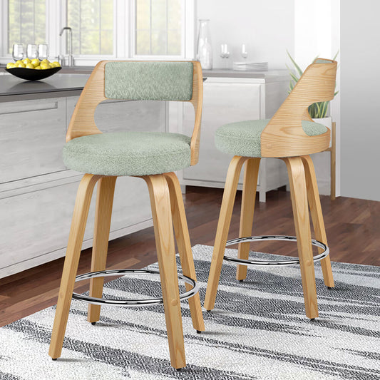 ALFORDSON 2x Swivel Bar Stools 65cm Teddy Fleece Kitchen Dining Chair