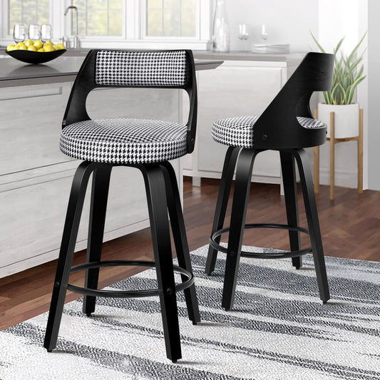 ALFORDSON 2x Swivel Bar Stools 65cm Houndstooth Kitchen Dining Chair