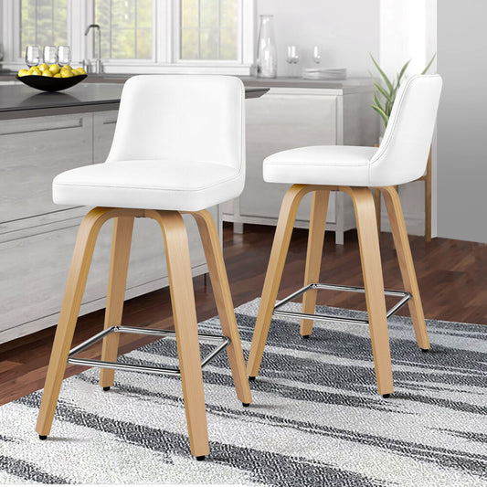 ALFORDSON 2x Bar Stools Kitchen Swivel chair Leather Gas lift Wooden White