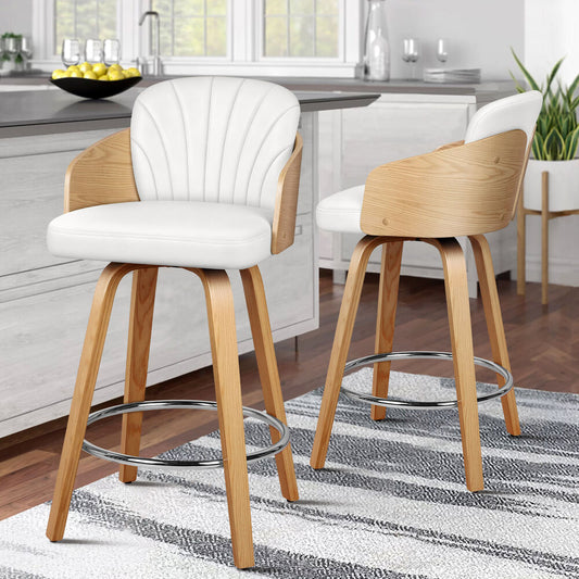 ALFORDSON 2x Swivel Bar Stools Alice Kitchen Wooden Dining Chair White