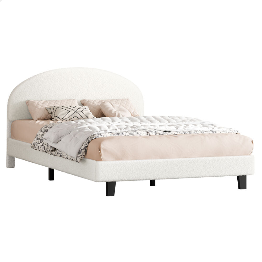 ALFORDSON Bed Frame Queen Size Boucle Mattress Base Platform White